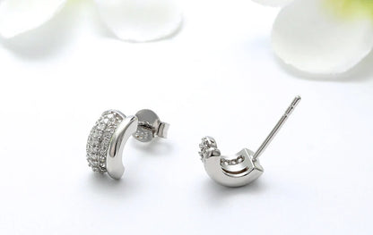 Vintage Earrings with Clear Zircon 10mm, 925 Sterling Silver