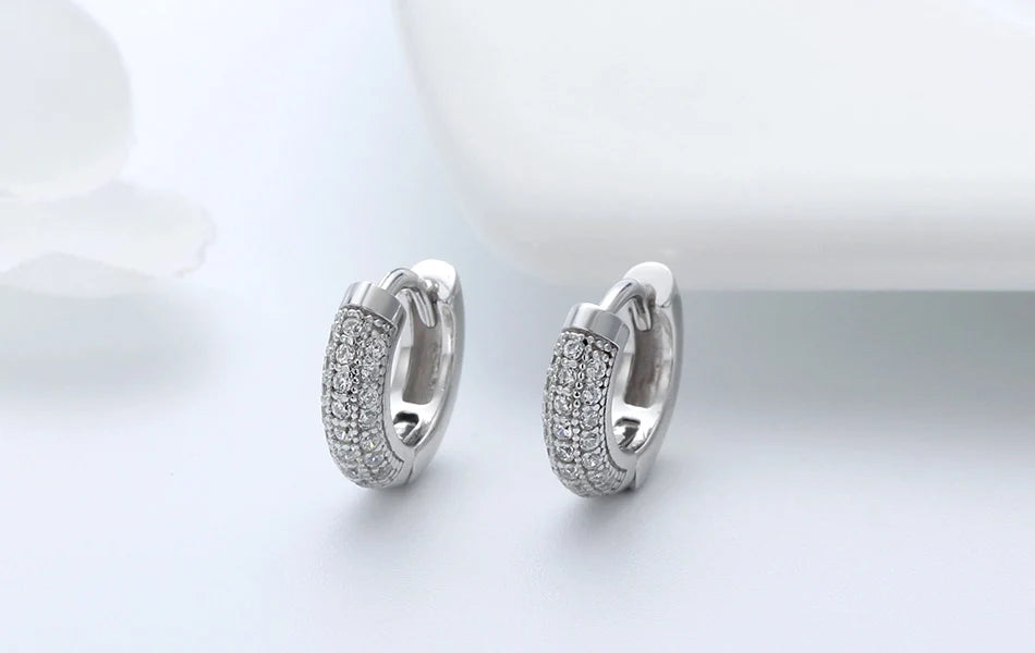 Vintage Earrings with Clear Zircon 10mm, 925 Sterling Silver