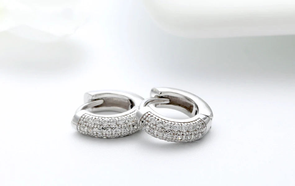 Vintage Earrings with Clear Zircon 10mm, 925 Sterling Silver