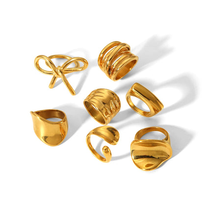 Chunky  Rings, 18K Gold Plated Heart Rings, Waterproof Stainless Steel