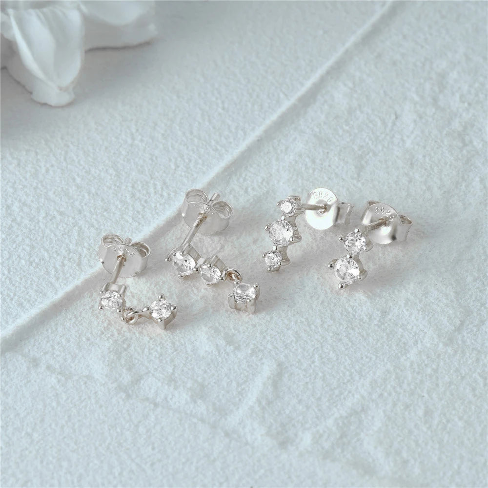 Zircon Piercing Stud Earring, 925 Sterling Silver (4PCS Set 7.5/9/10/13mm)