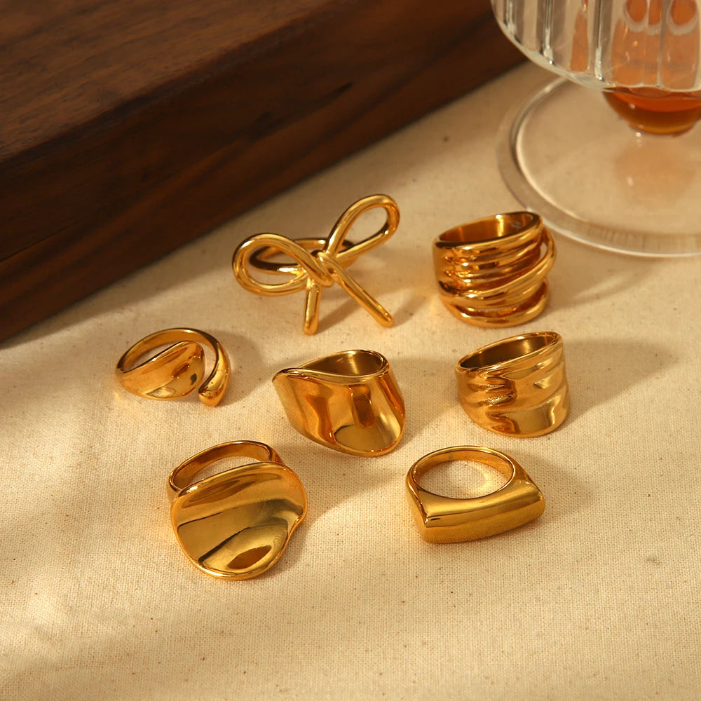 Chunky  Rings, 18K Gold Plated Heart Rings, Waterproof Stainless Steel