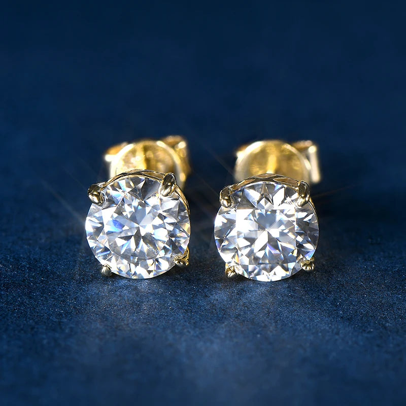 14k Gold Earrings 6mm, Moissanite Diamond Stud Earrings