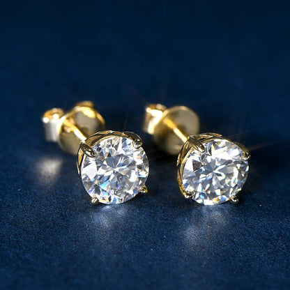 14k Gold Earrings 6mm, Moissanite Diamond Stud Earrings