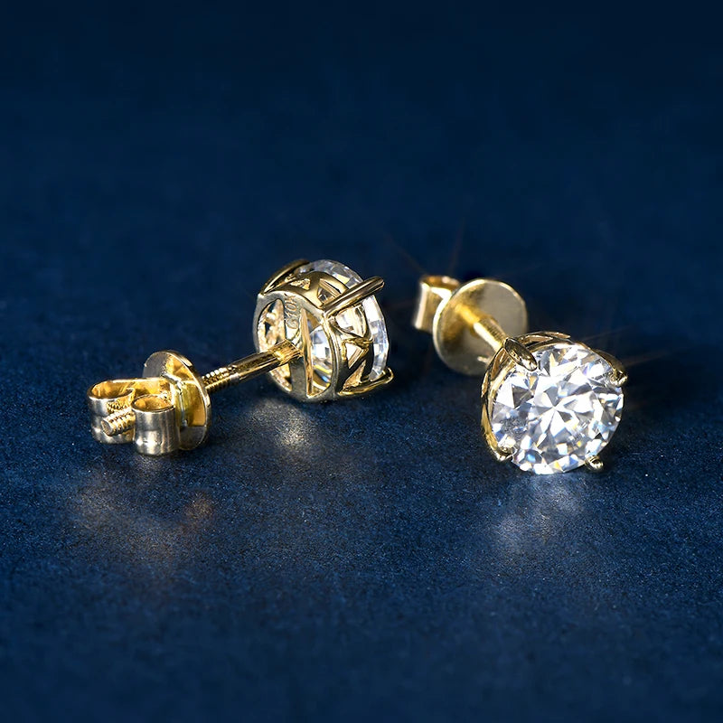 14k Gold Earrings 6mm, Moissanite Diamond Stud Earrings