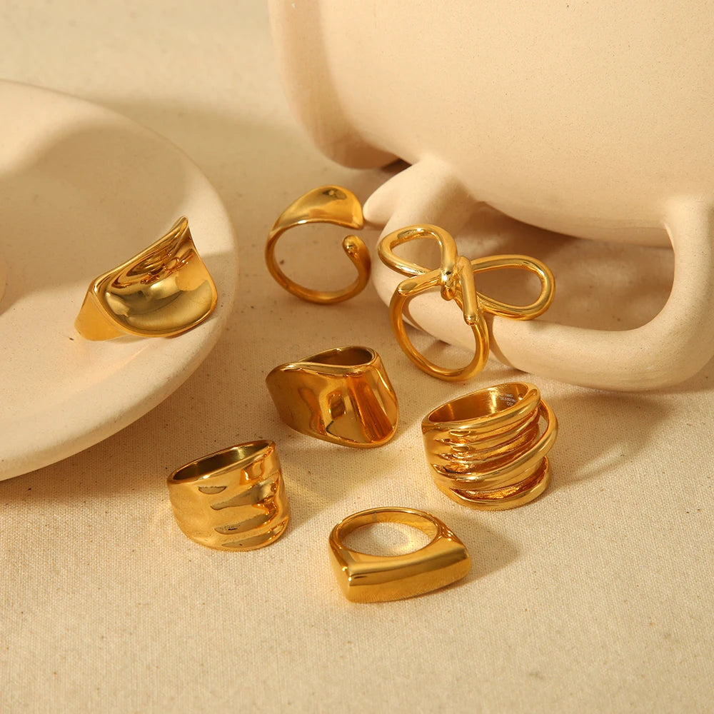 Chunky  Rings, 18K Gold Plated Heart Rings, Waterproof Stainless Steel