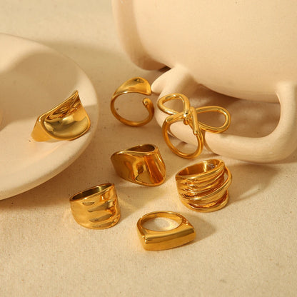 Chunky  Rings, 18K Gold Plated Heart Rings, Waterproof Stainless Steel