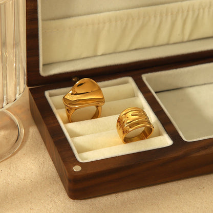 Chunky  Rings, 18K Gold Plated Heart Rings, Waterproof Stainless Steel