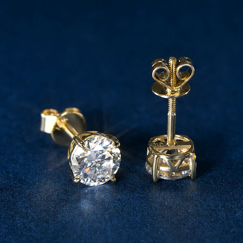 14k Gold Earrings 6mm, Moissanite Diamond Stud Earrings